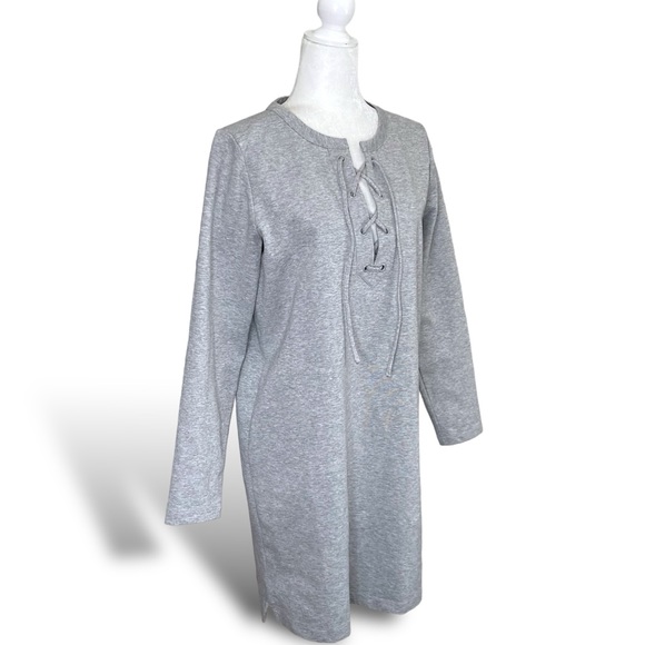 J. Crew Mercantile Heather Gray Lace Up Tunic Sweatshirt Mini Dress Women's - Picture 3 of 11